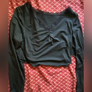 Cropped black lace top